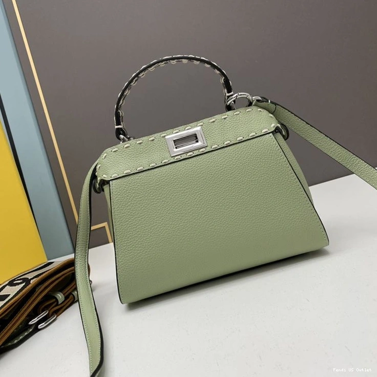 Affordable HOT Leather Stitching Mini Bag Iconic Peekaboo Fendi In Calf Green 0708